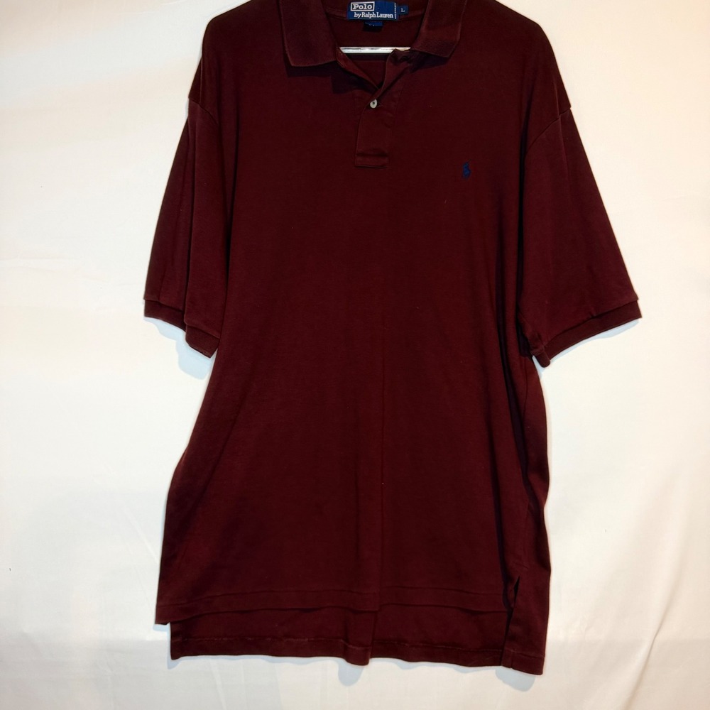 Polo Ralph Lauren Mens Large Burgundy Short Sleeve Cotton Polo Shirt Blue Pony